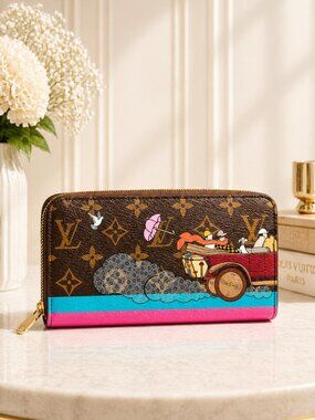 Authentic Louis Vuitton Zippy Wallet Monogram Illustre Travel Car Print LV Long
